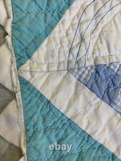 Vintage Quilt Basket 61x71 Hand Quilted Blue Turquoise