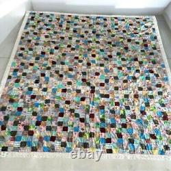 Vintage Quilt Blanket 84x70 inches Handmade 1940's-60's Patchwork Multicolored