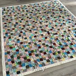 Vintage Quilt Blanket 84x70 inches Handmade 1940's-60's Patchwork Multicolored