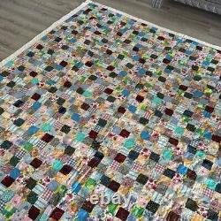 Vintage Quilt Blanket 84x70 inches Handmade 1940's-60's Patchwork Multicolored