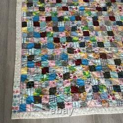 Vintage Quilt Blanket 84x70 inches Handmade 1940's-60's Patchwork Multicolored