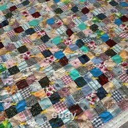 Vintage Quilt Blanket 84x70 inches Handmade 1940's-60's Patchwork Multicolored