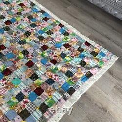 Vintage Quilt Blanket 84x70 inches Handmade 1940's-60's Patchwork Multicolored