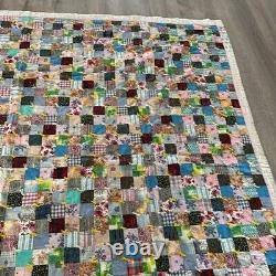 Vintage Quilt Blanket 84x70 inches Handmade 1940's-60's Patchwork Multicolored