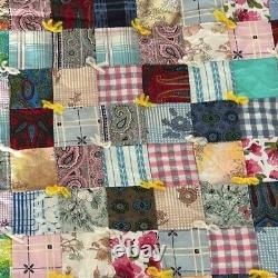 Vintage Quilt Blanket 84x70 inches Handmade 1940's-60's Patchwork Multicolored