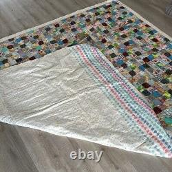 Vintage Quilt Blanket 84x70 inches Handmade 1940's-60's Patchwork Multicolored