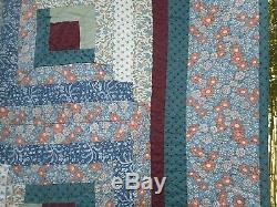 Vintage Quilt Blanket Hand-Quilted Handmade Calico Cotton Full-size 80X80