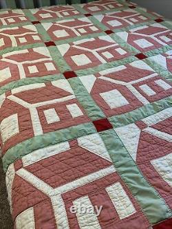 Vintage Quilt Cabin House Pattern 70x72 Cutter Repurpose Display