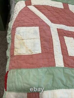 Vintage Quilt Cabin House Pattern 70x72 Cutter Repurpose Display