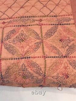 Vintage Quilt Cotton Embroidered Pink Cottage Shabby Chic Modern Farmhouse