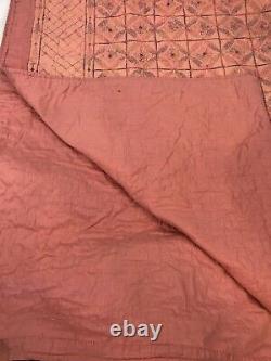 Vintage Quilt Cotton Embroidered Pink Cottage Shabby Chic Modern Farmhouse
