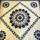 Vintage Quilt Dahlia Floral Pattern 80x79 Hand Quilted Blue White Pink Beautiful