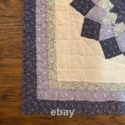 Vintage Quilt Dahlia Floral Pattern 80x79 Hand Quilted Blue White Pink Beautiful