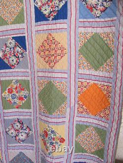 Vintage Quilt Diamond In A Square 70 By 80 Hand Made