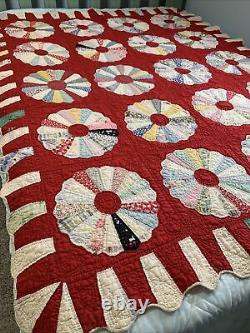 Vintage Quilt Dresden Plate Red 54x67 Hand Quilted Cutter Display