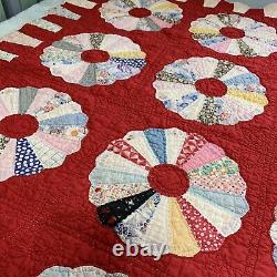 Vintage Quilt Dresden Plate Red 54x67 Hand Quilted Cutter Display