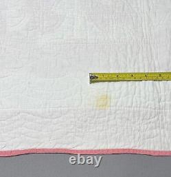 Vintage Quilt Drunkard Path Hand Made Quilted Pink White 66x77