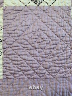 Vintage Quilt Embroidered 62x80 Hand Quilted Purple