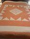 Vintage Quilt Embroidered 72x88 Hand Quilted Peach Off White