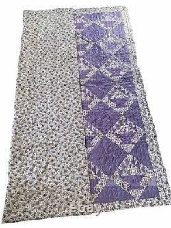 Vintage Quilt Flower Basket 81x68 Reversible Hand Quilted Purple Bedspread