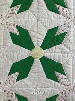 Vintage Quilt Flower Pattern Hand Quilted 73x82