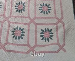 Vintage Quilt Flower Twin Hand Sewn Rose Patchwork Bedspread 61 x 87 Cottage