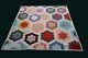 Vintage Quilt Flower Garden Hand-stitched Hexagons 82 X 76