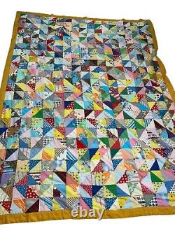 Vintage Quilt Granny Square Triangle Patchwork Crazy Handmade Farm 102 X 80