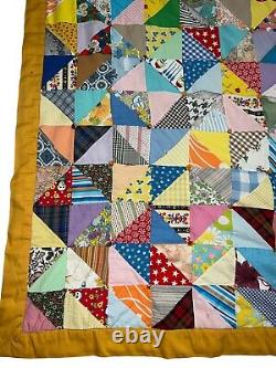 Vintage Quilt Granny Square Triangle Patchwork Crazy Handmade Farm 102 X 80