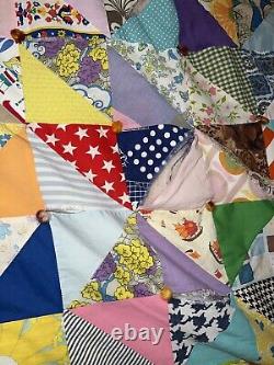 Vintage Quilt Granny Square Triangle Patchwork Crazy Handmade Farm 102 X 80