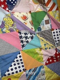 Vintage Quilt Granny Square Triangle Patchwork Crazy Handmade Farm 102 X 80