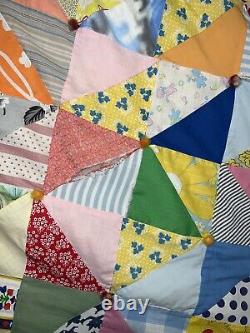 Vintage Quilt Granny Square Triangle Patchwork Crazy Handmade Farm 102 X 80