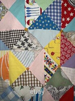 Vintage Quilt Granny Square Triangle Patchwork Crazy Handmade Farm 102 X 80