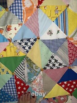 Vintage Quilt Granny Square Triangle Patchwork Crazy Handmade Farm 102 X 80