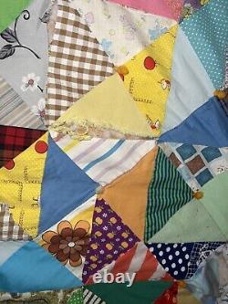 Vintage Quilt Granny Square Triangle Patchwork Crazy Handmade Farm 102 X 80