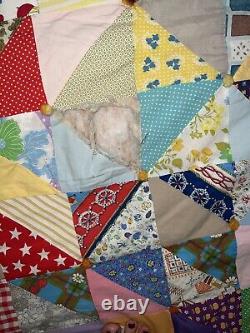 Vintage Quilt Granny Square Triangle Patchwork Crazy Handmade Farm 102 X 80