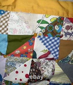 Vintage Quilt Granny Square Triangle Patchwork Crazy Handmade Farm 102 X 80