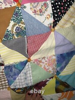 Vintage Quilt Granny Square Triangle Patchwork Crazy Handmade Farm 102 X 80