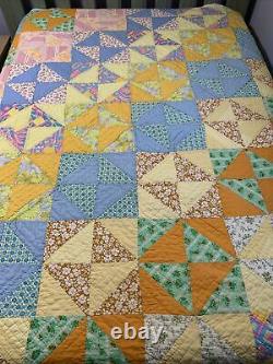 Vintage Quilt Half Squares 71x82 Hand Quilted