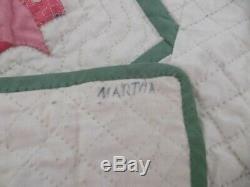 Vintage Quilt Hand Made Quilted Beautiful Pink Tulip Floral Design 78 x 90 Bed