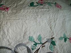 Vintage Quilt Hand Stitched Approx. 75 x 89 Rose Applique from Kit