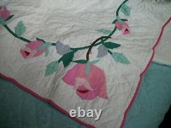 Vintage Quilt Hand Stitched Approx. 75 x 89 Rose Applique from Kit