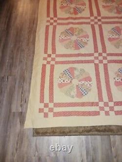 Vintage Quilt Hand Stitched Family Estate Find Pink Off White Pinwheel PATTERN