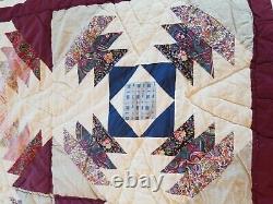 Vintage Quilt Hand Stitched In Friendship Pinwheel Pattern 79 x 77