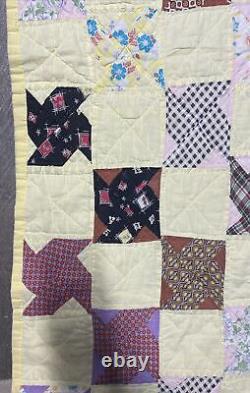 Vintage Quilt Hand Stitched Patchwork Squares Cotton Feedsack 75X 79
