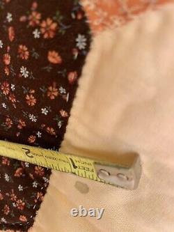 Vintage Quilt Hand Stitched Stars 82x100 Peach Brown Calico Cotton QUALITY