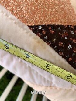 Vintage Quilt Hand Stitched Stars 82x100 Peach Brown Calico Cotton QUALITY