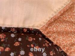 Vintage Quilt Hand Stitched Stars 82x100 Peach Brown Calico Cotton QUALITY