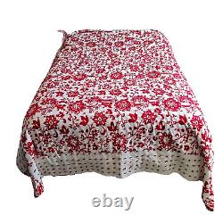 Vintage Quilt Handmade Blanket Queen Handtied Red Floral Boho Floral Hippie