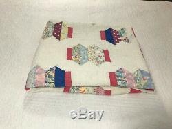 Vintage Quilt Handmade Hand Sewn Quilt Chinese Lantern Design 75 X 65